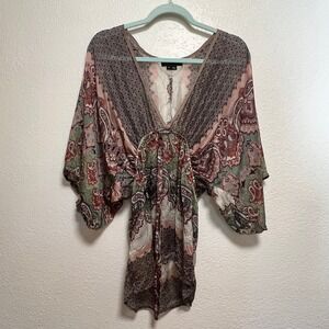 Bohemian Retro Eclectic‎ Gypsy Sheer Flowy Blouse Women Size M